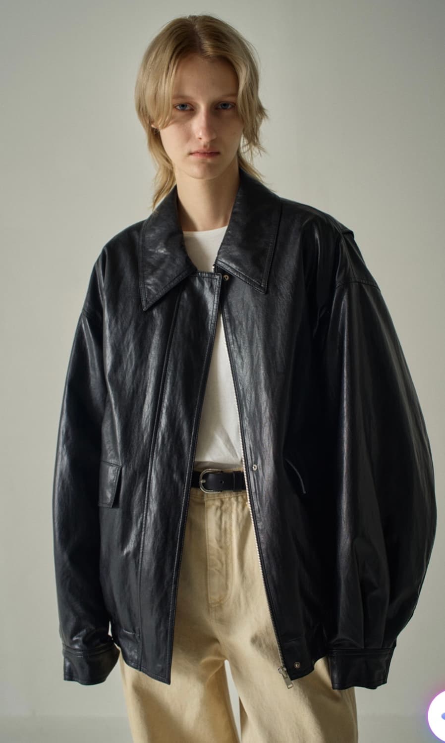 파사드패턴 오버핏 레더 블루종 블랙 상품이미지2