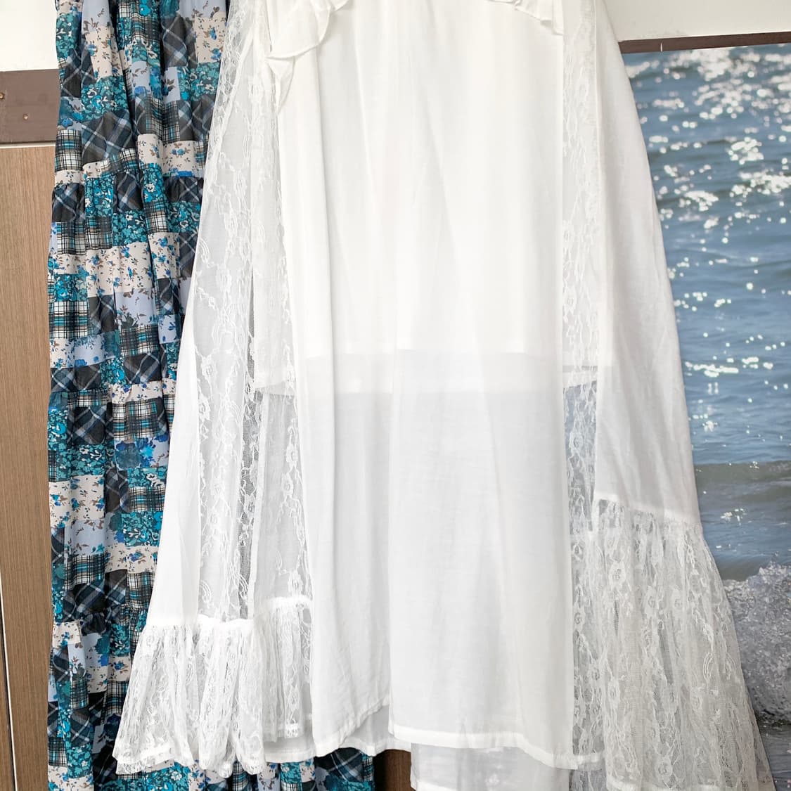 네이비 패치워크 롱 원피스 화이트 레이스 패치 원피스 상품이미지4