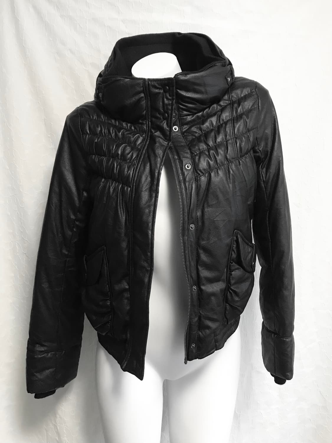 택포•빈티지 00s 펑크 셔링 보노 하이넥 레더 패딩 자켓 상품이미지2