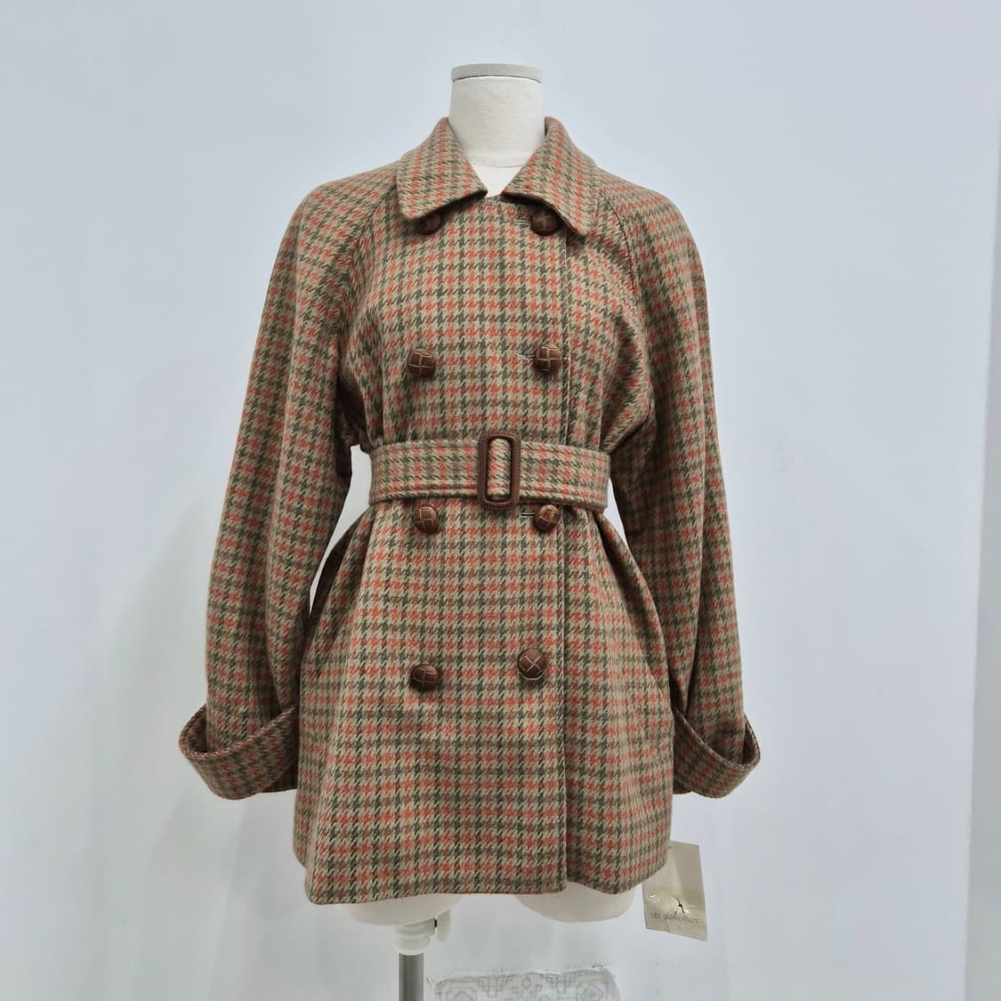 오렌지 카키 하운드투스 체크 울 벨티드 숏코트 상품이미지1