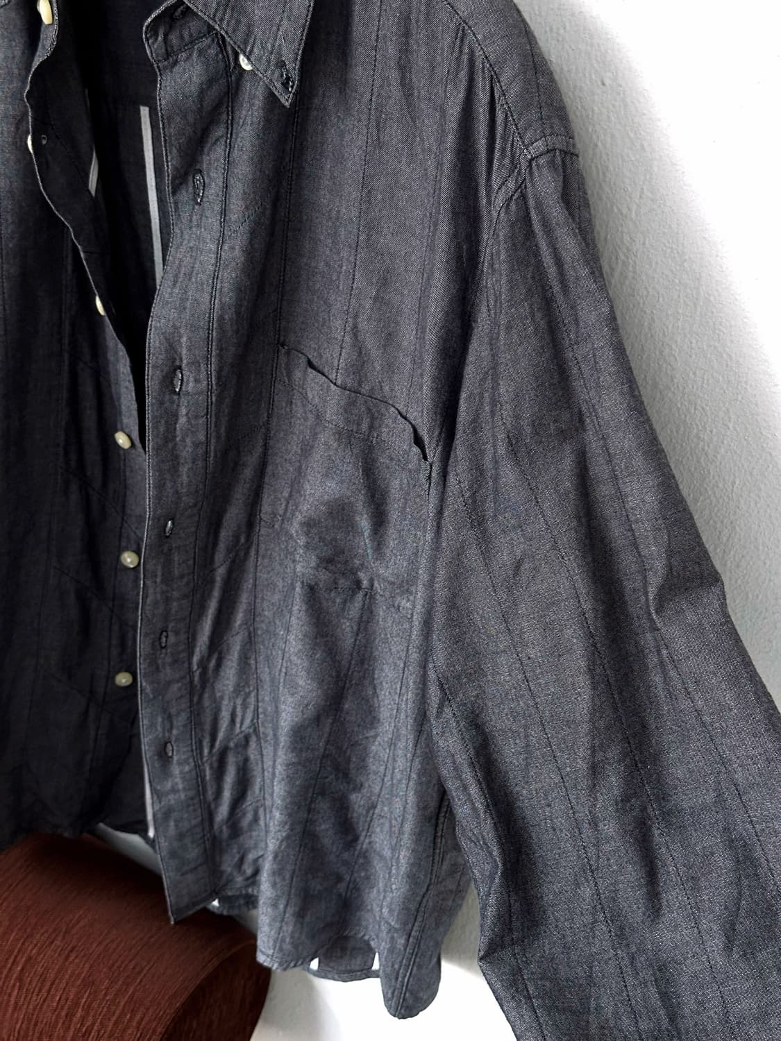 Cotton chambray panel cropped shirt 상품이미지3