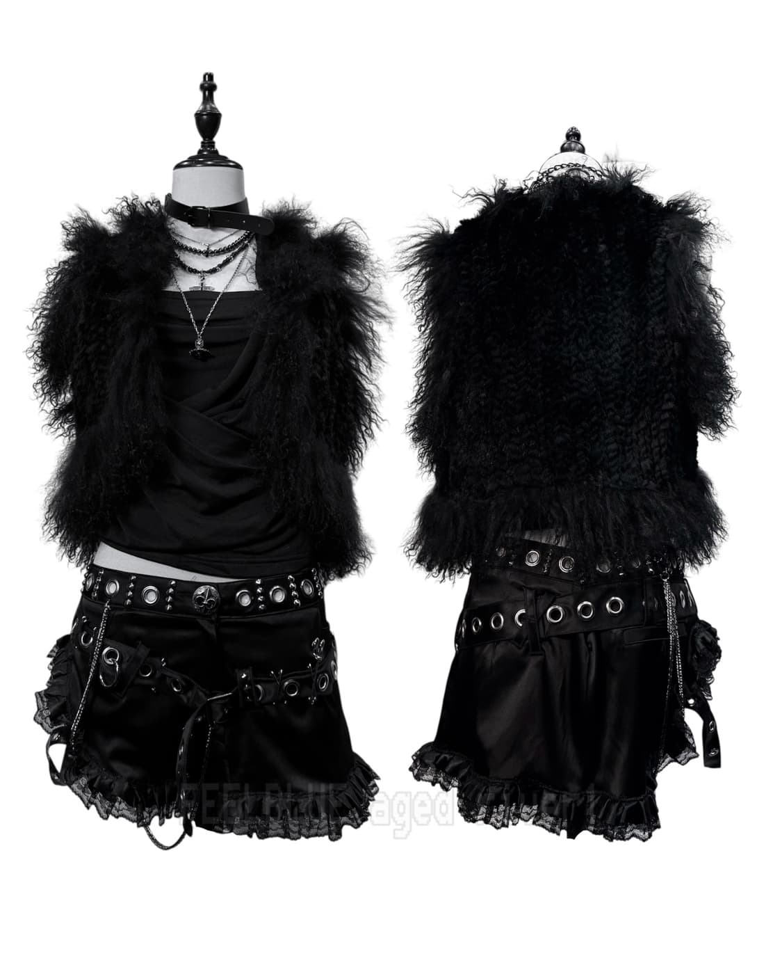 Gothic Drape Top Fur knit Coat SET(4pcs) 상품이미지9