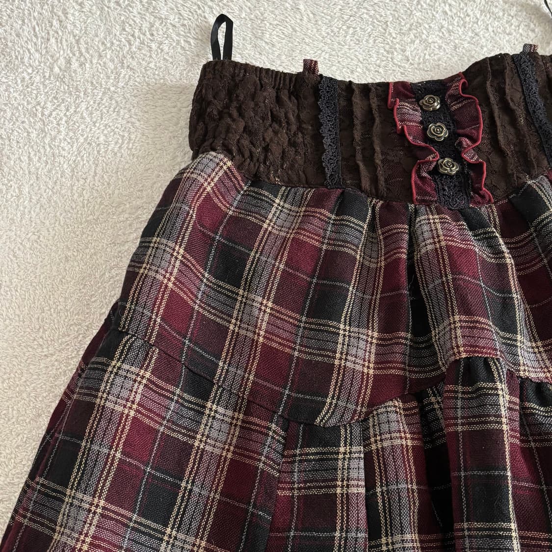 일본빈티지 액시즈팜 체크 레이스포인트 롱 스커트 상품이미지3