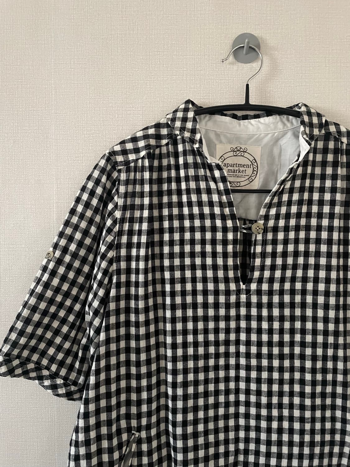 빈티지 깅엄 체크 반팔 블라우스 상품이미지2