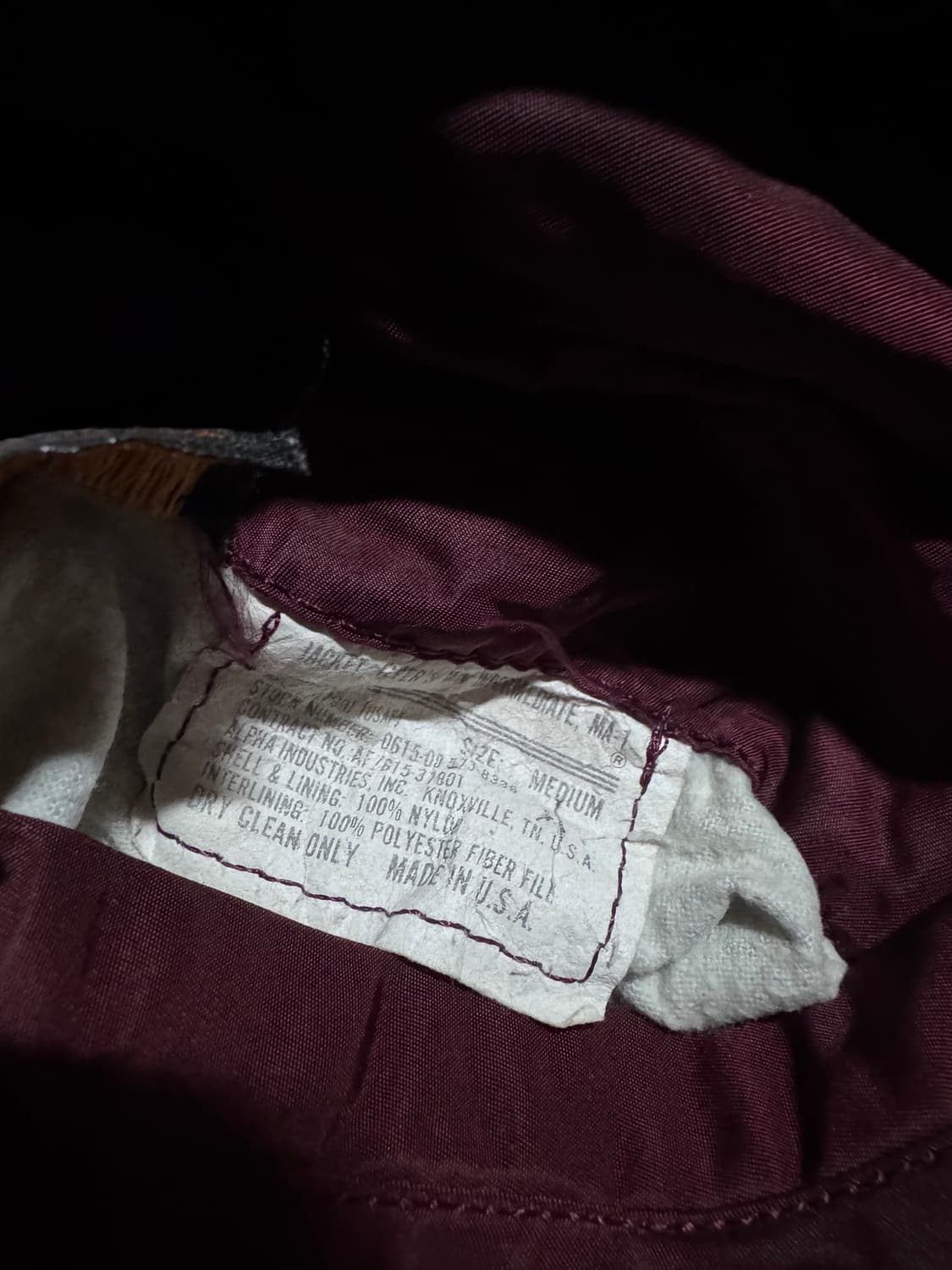 80s USA made 알파인더스트리 MA-1 버건디 M 상품이미지10