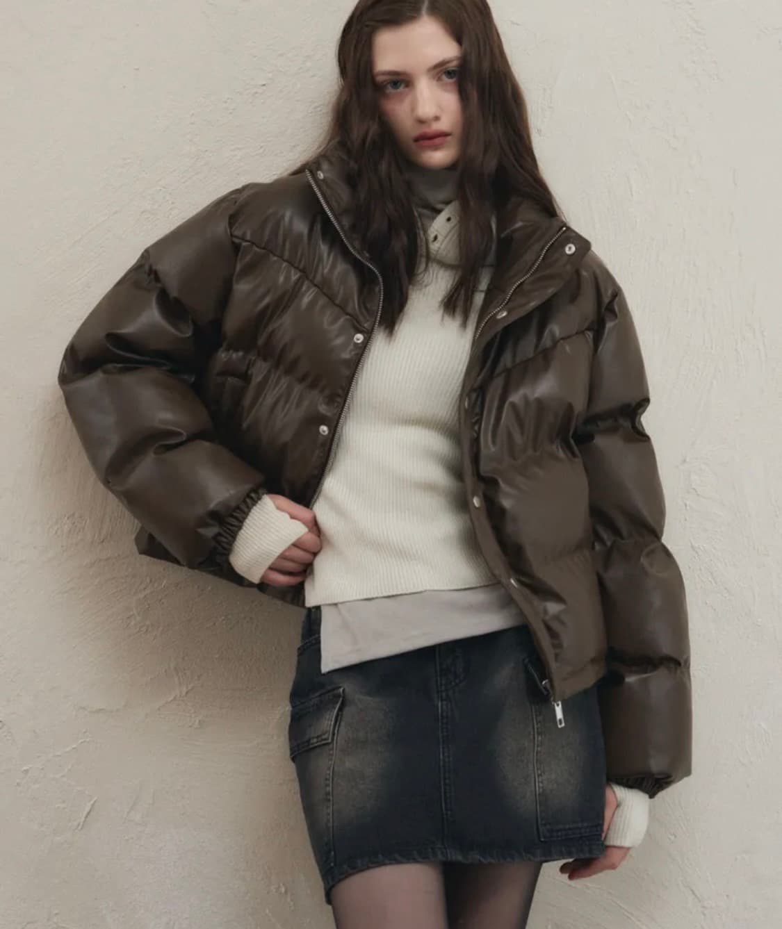 LEATHERY LEATHER PUFFER JACKET [BROWN] 상품이미지2