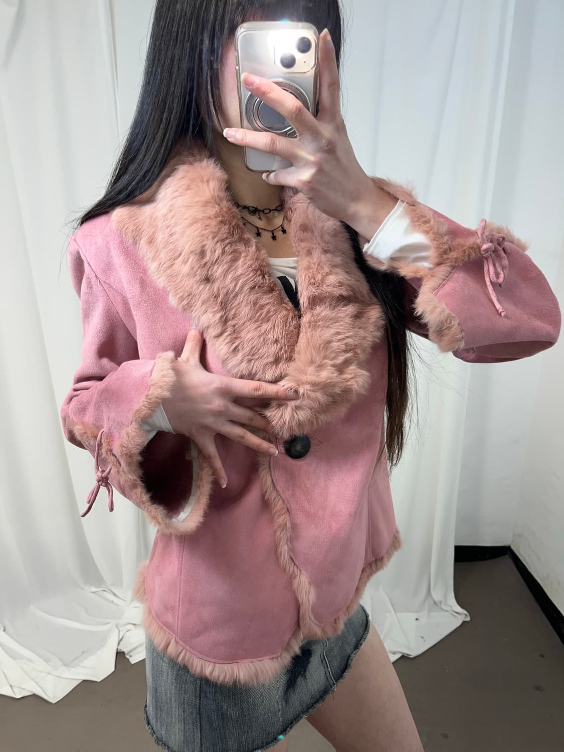 핑크 래빗퍼 아일렛 포인트 무스탕 상품이미지6