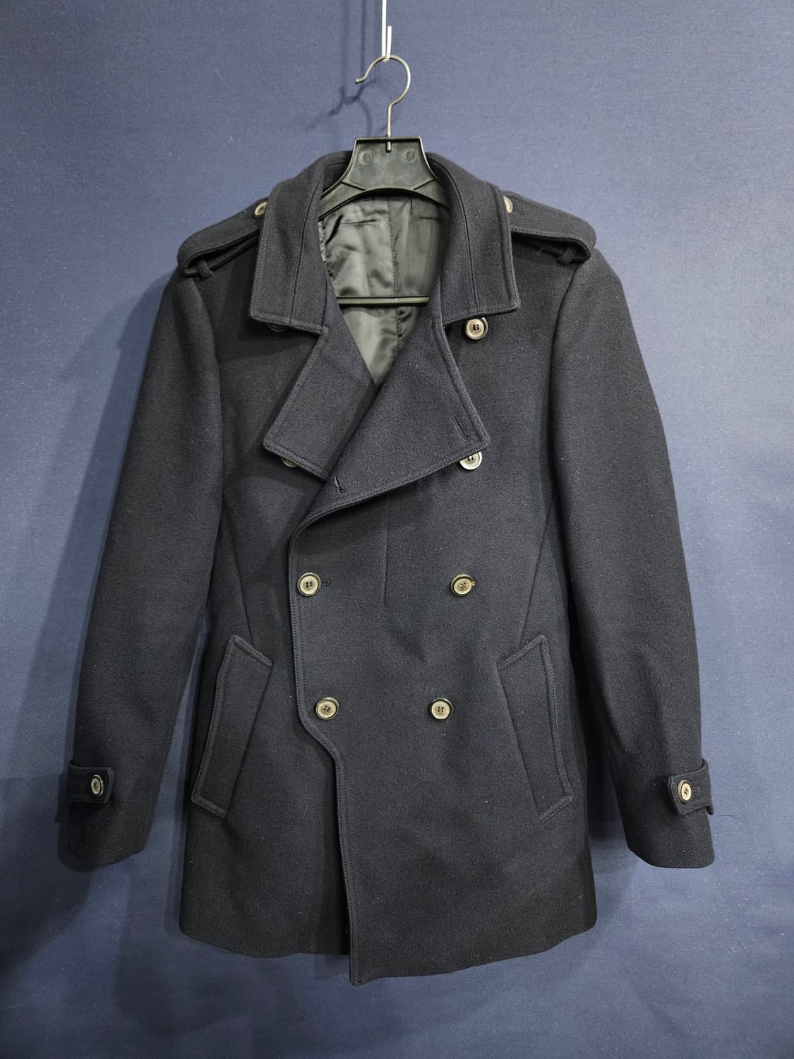 솔리드옴므 우영미 네이비컬러 남성 슬림핏 95 더블 반코트  상품이미지1