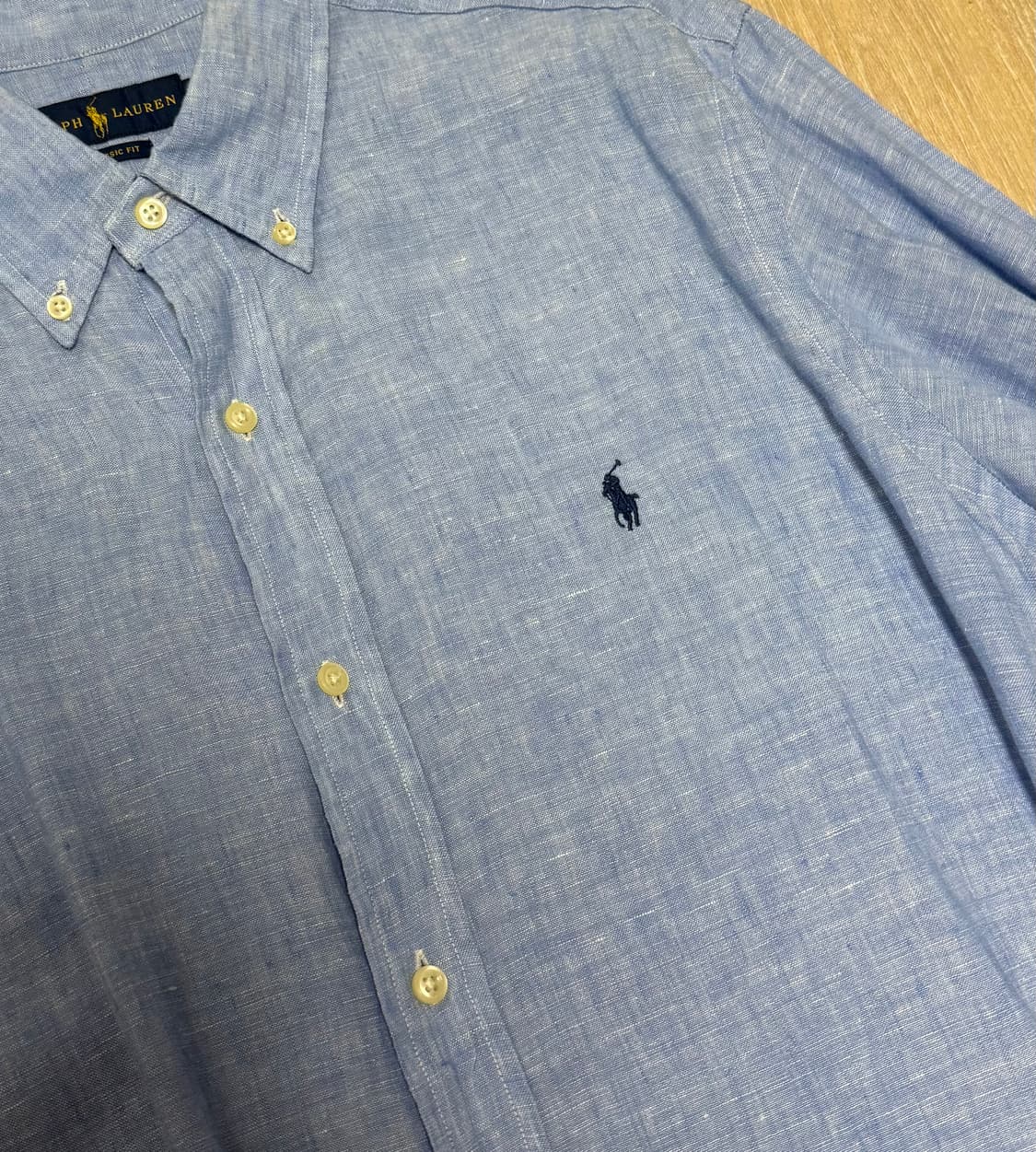 [상태 좋음] 폴로 린넨 셔츠 스카이블루 L 사이즈 상품이미지3