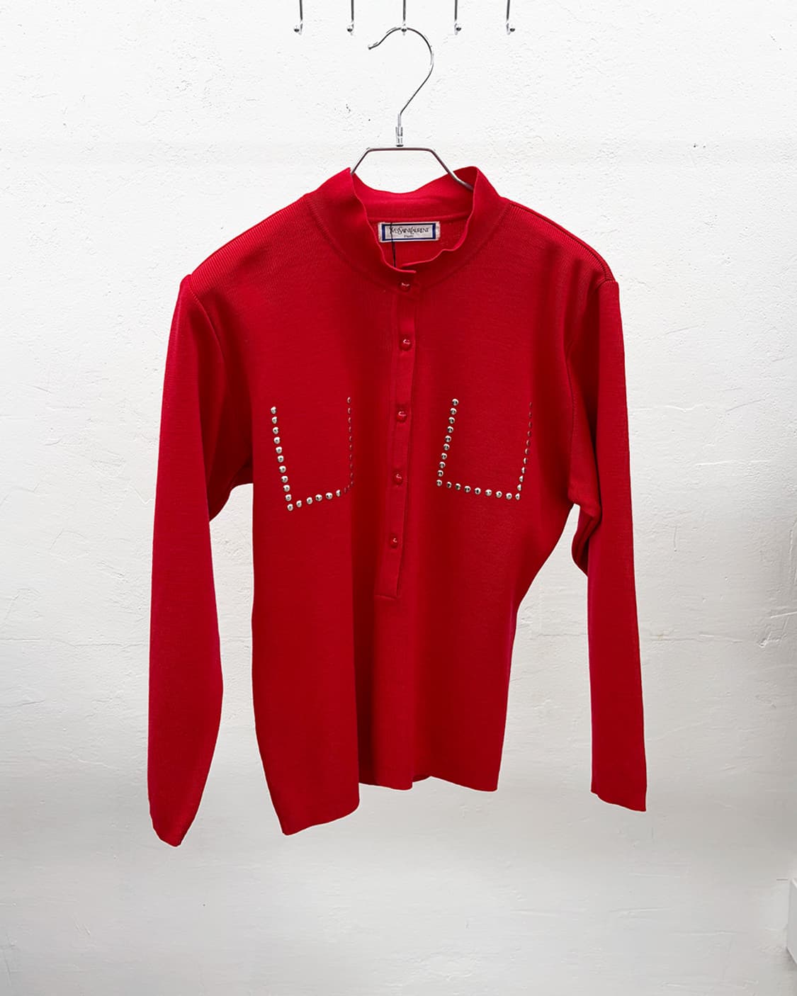 80s 입생로랑 트리콧 하프 버튼 니트 상품이미지1