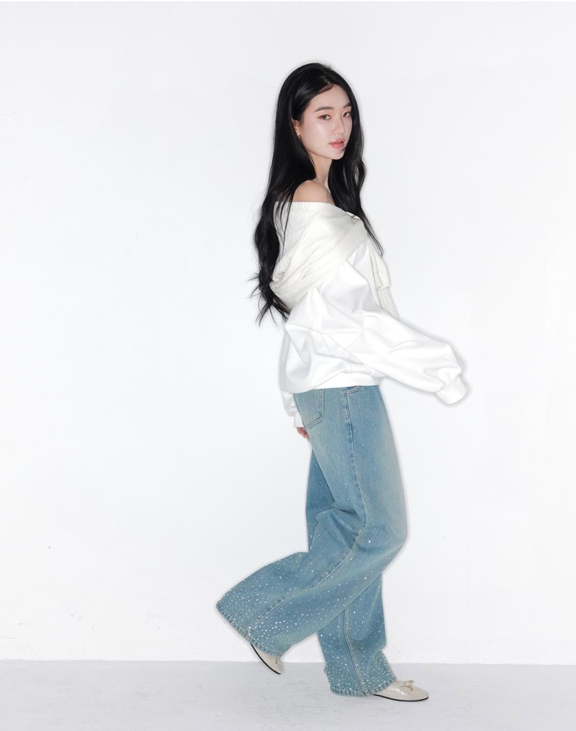 [새상품] 더티스 트윙클 스리스탈 세미 와이드 데님 팬츠 바지 상품이미지2