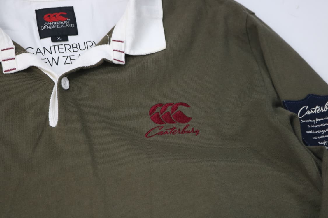 캔터베리(Canterbury) 빈티지 카키 자수 와펜 럭비 셔츠 (XL) 상품이미지5