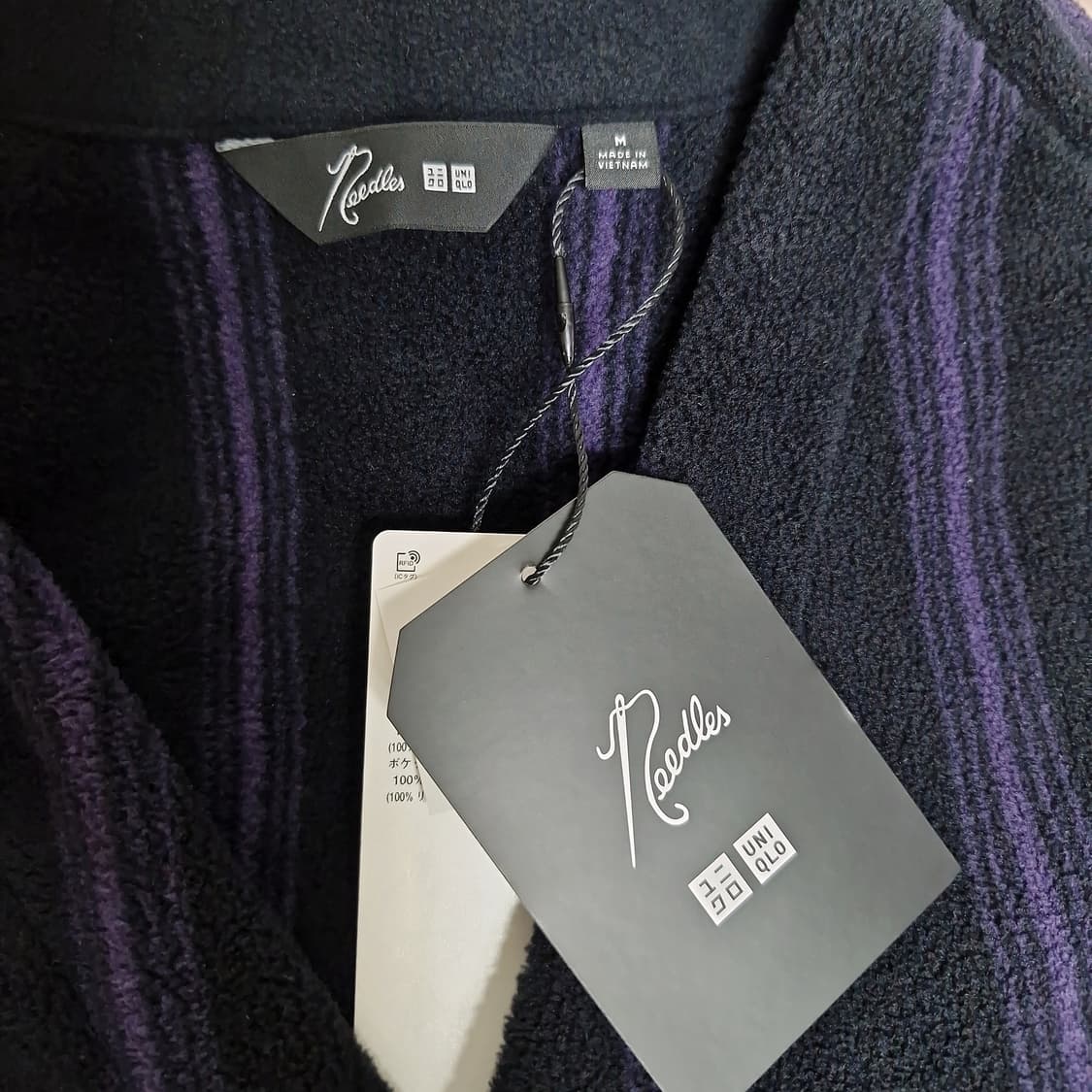 [새상품 M] 유니클로 니들스 콜라보 유니들스 플리스 가디건 블랙 퍼플 상품이미지2