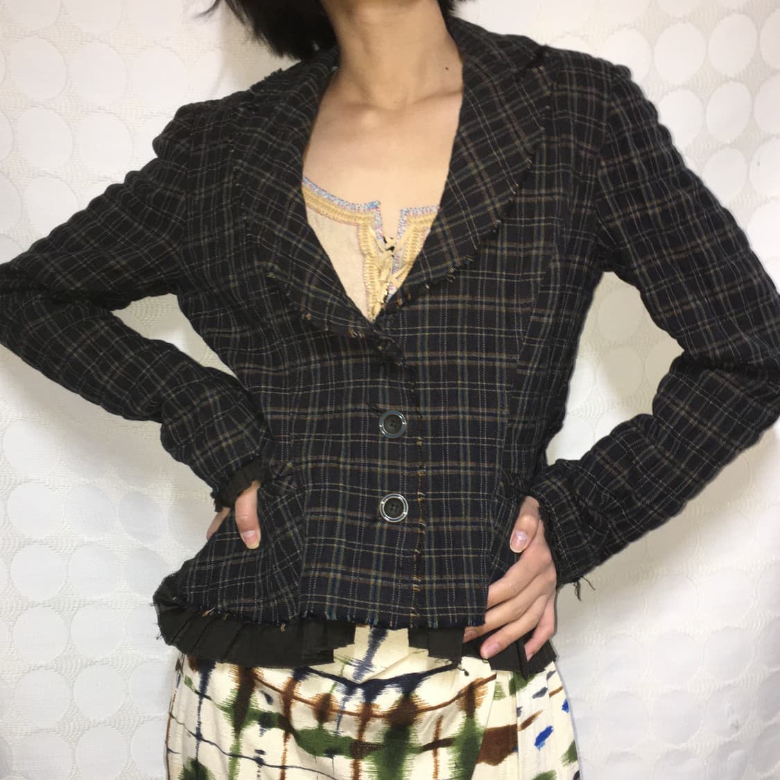 Kenzo 올풀린 밑단 체크 자켓 상품이미지1