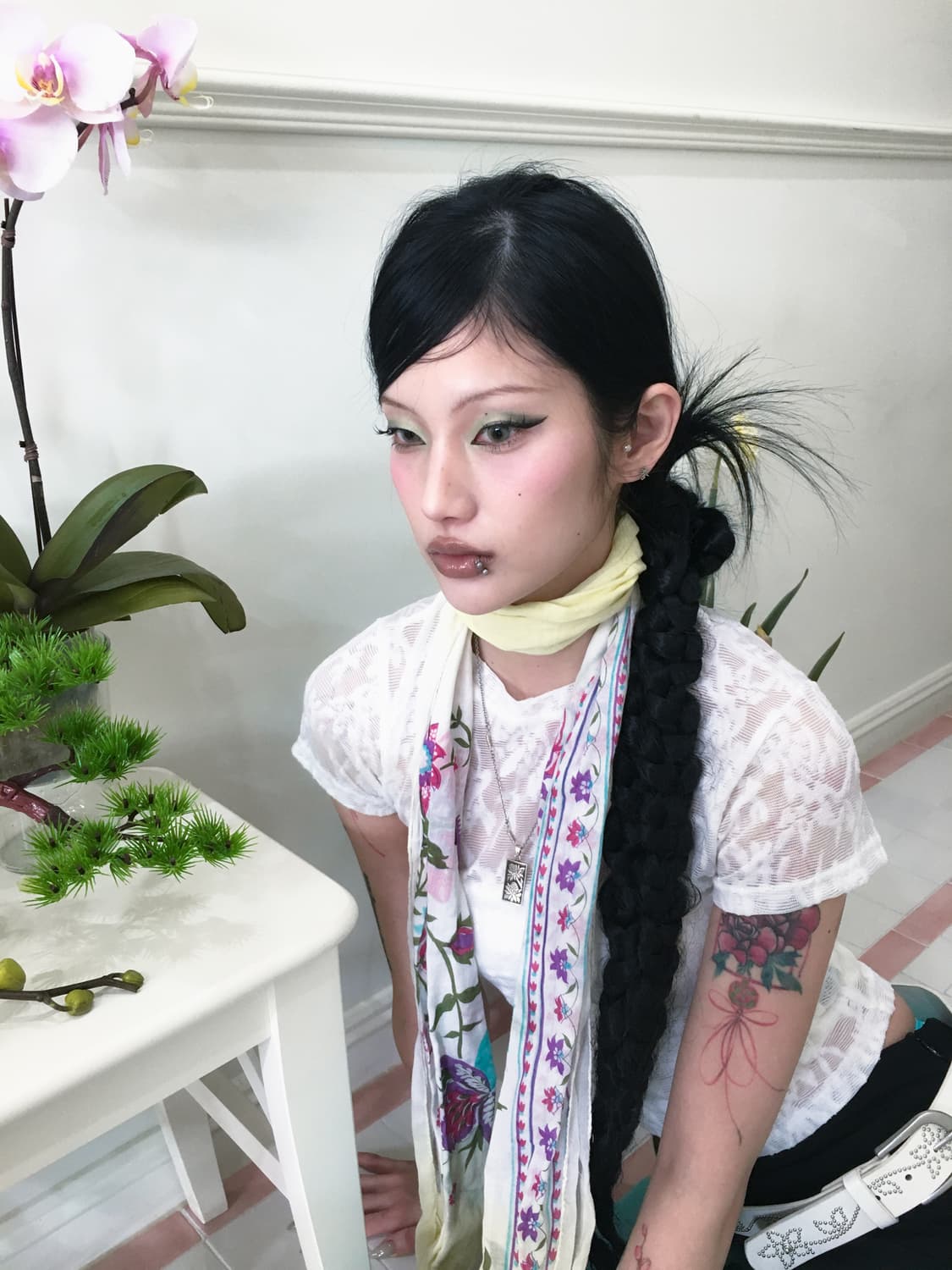 Oriental flower scarf yellow 상품이미지3