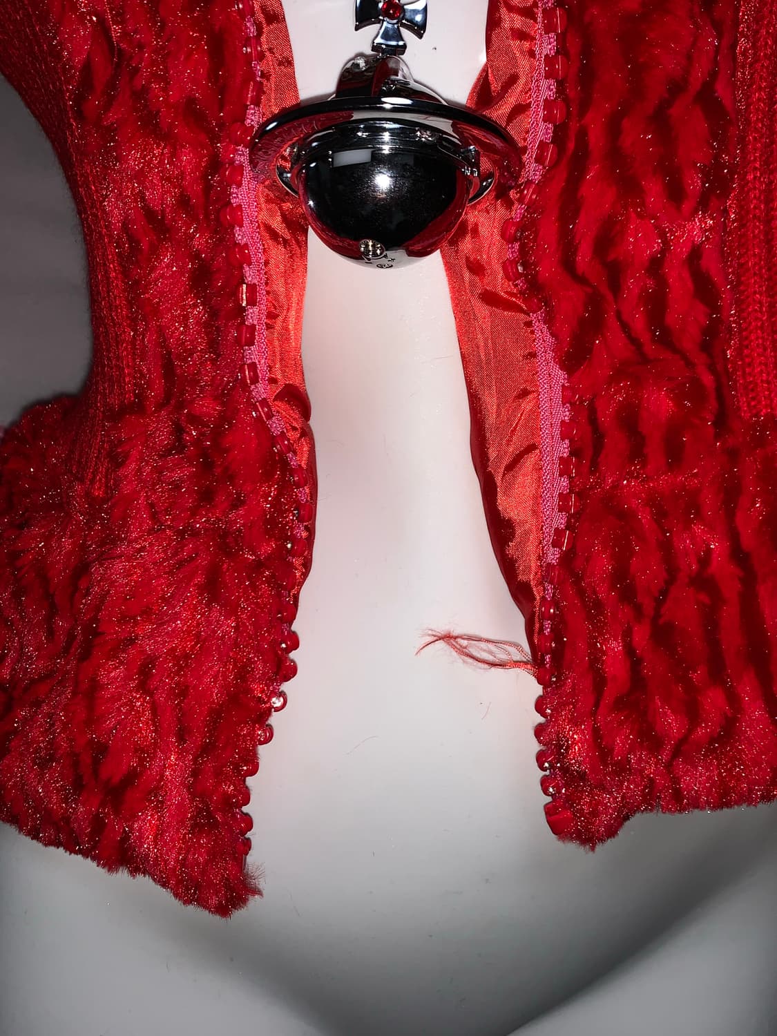 y2k 레드 레이스 니트 퍼자켓 상품이미지3