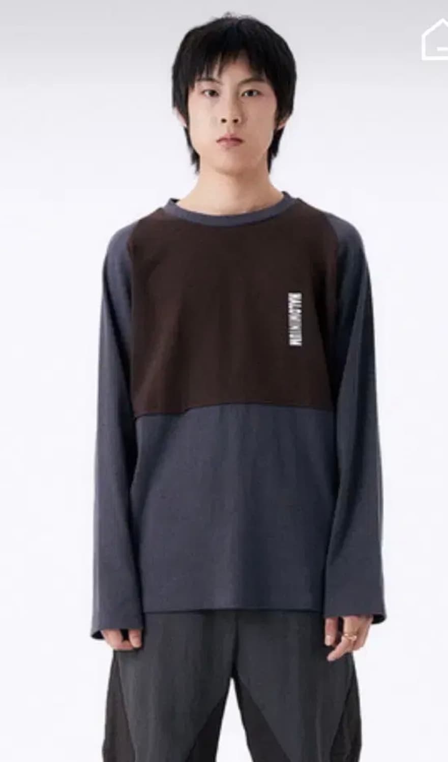 할로미늄 투톤 오버사이즈 롱슬리브 티 그레이,브라운 상품이미지1