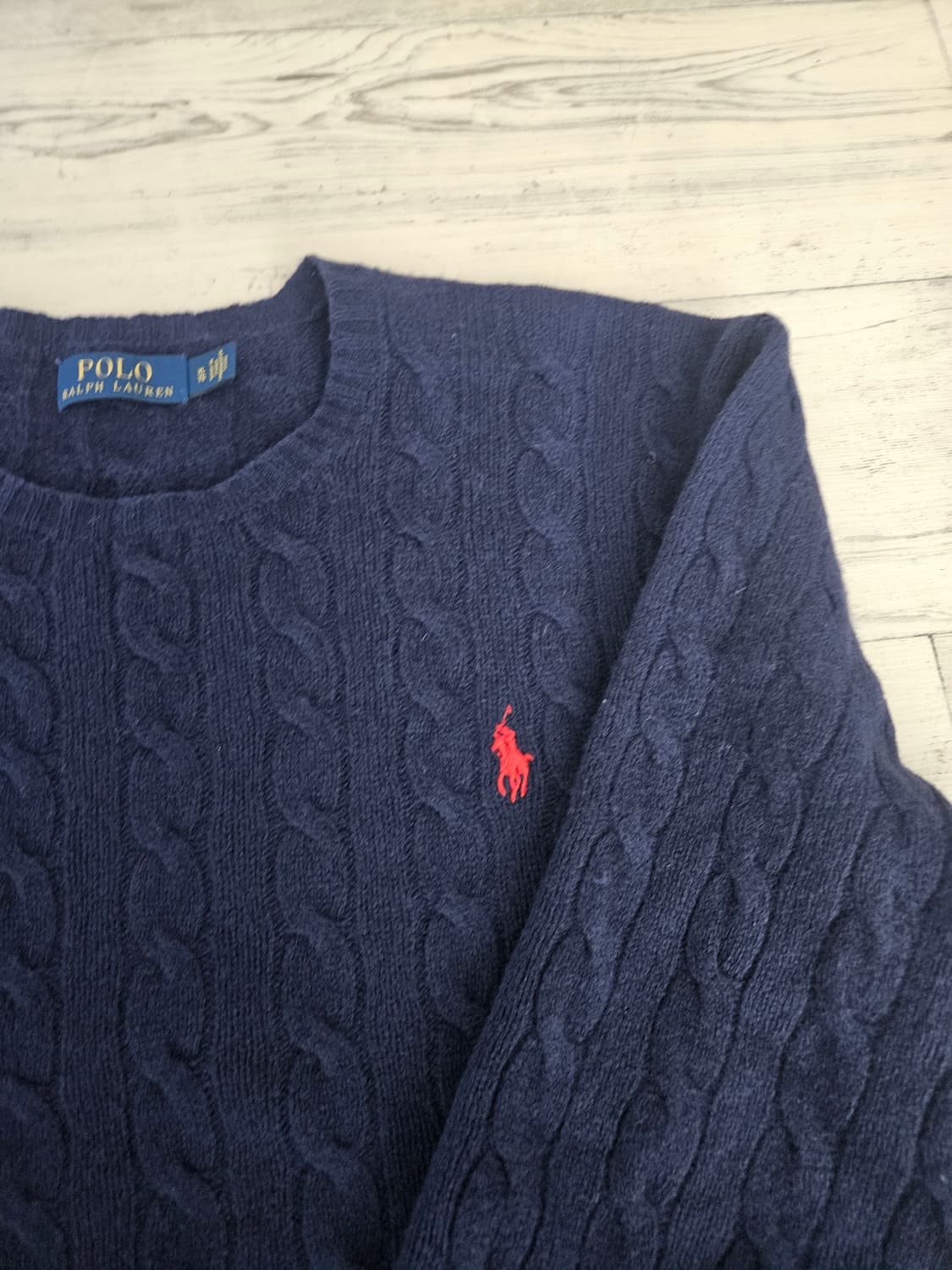 (xl)폴로 랄프로렌 울 캐시미어 케이블 꽈배기 니트 네이비 상품이미지4
