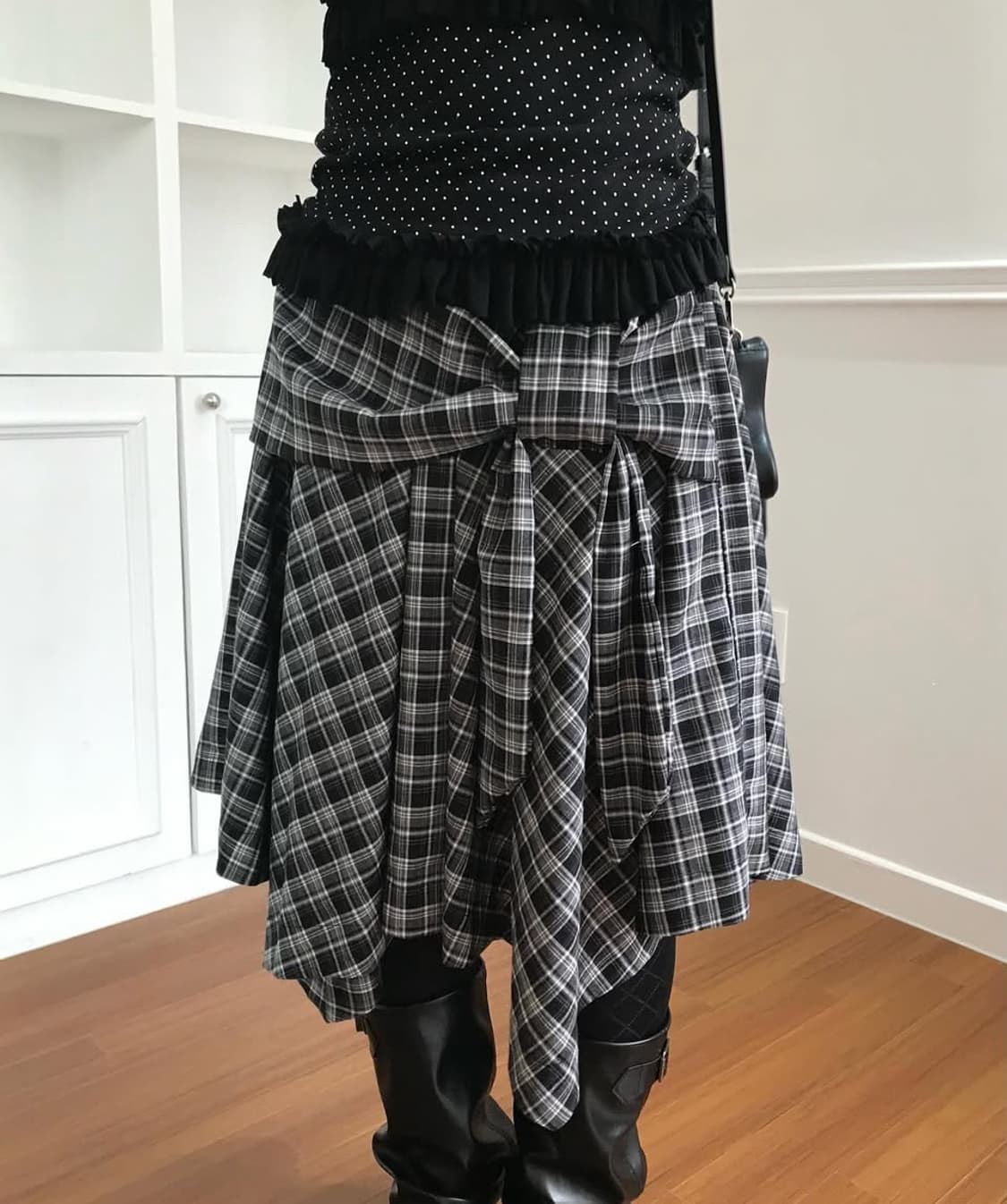 체메씨 언밸런스 스커트 라이트 체크 bow unbalance skirt 상품이미지2