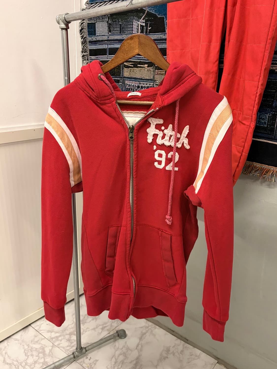 (정품/L)아베크롬비 후드집업 레드 a1 상품이미지2