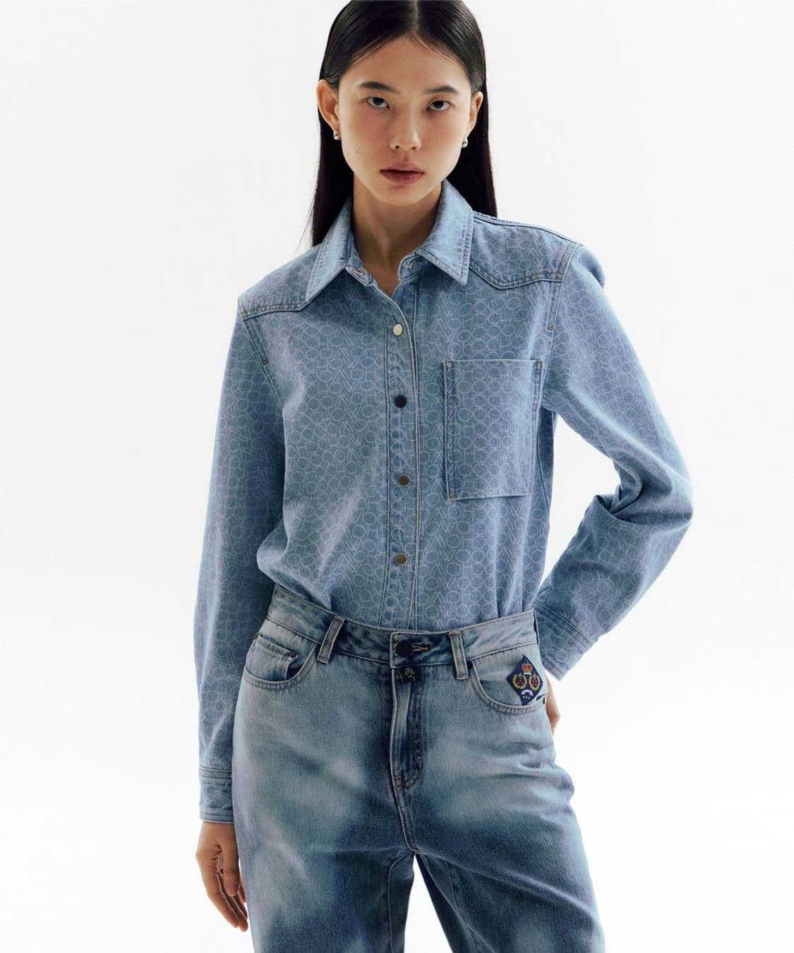 Western Denim Shirts 웨스턴 데님셔츠 자카드 패턴 청자켓 상품이미지3