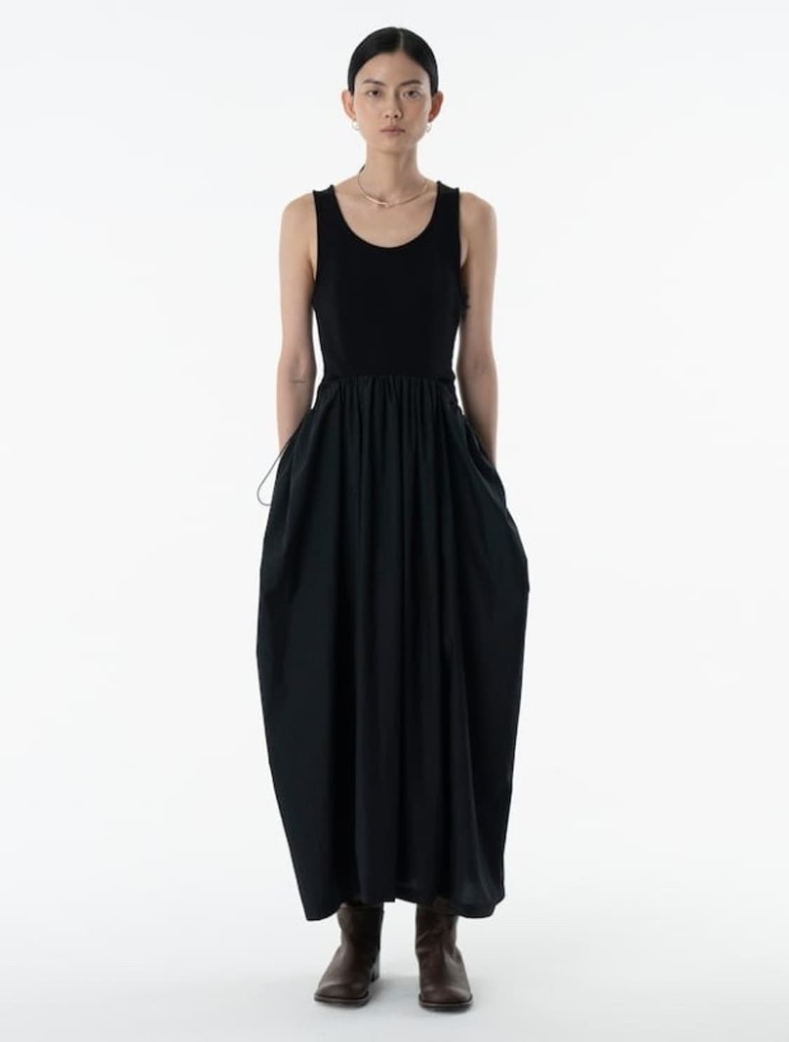 아모멘토 시어 저지 롱원피스 블랙 상품이미지2