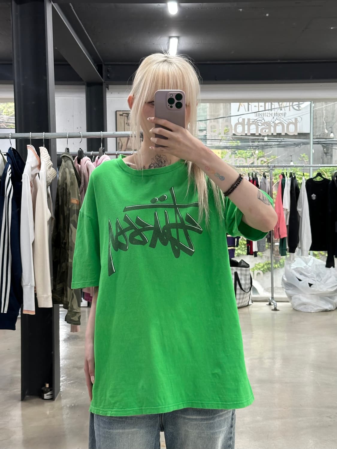 스투시 00,s 스탁 빅로고 그린 반팔 티셔츠 상품이미지1