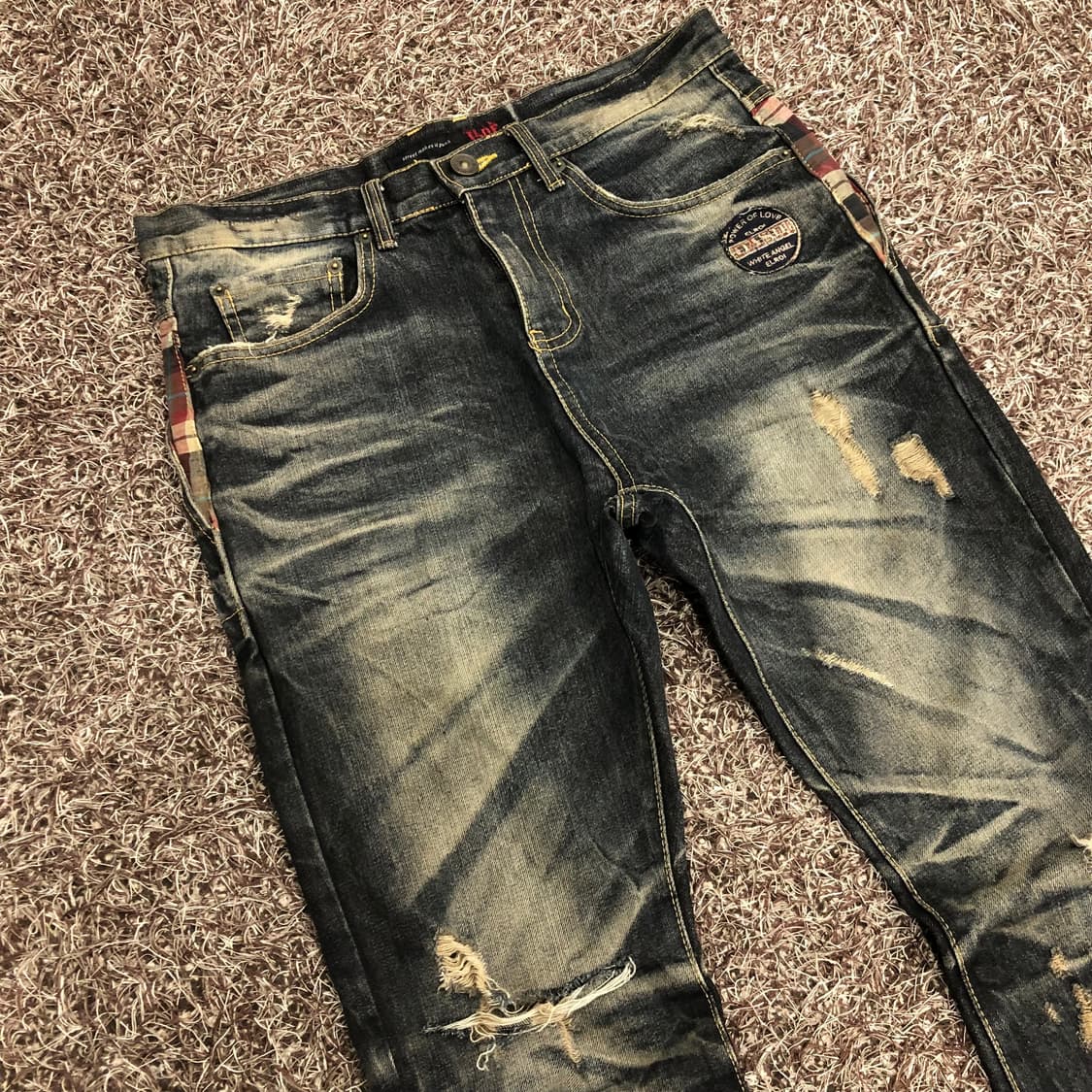 ILDF 펑크 패치 데미지 디스 워싱 데님 팬츠 상품이미지2