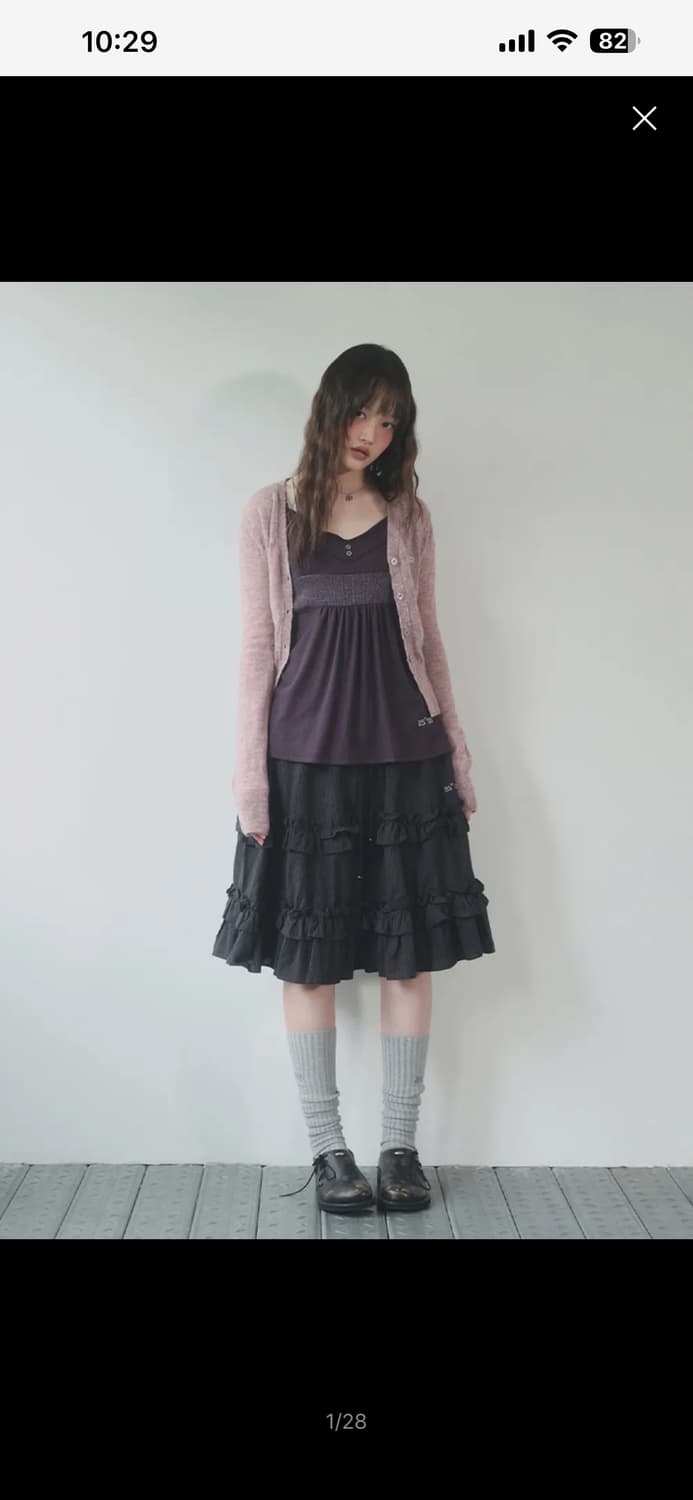 애즈온 체크 캉캉 미디스커트 블랙 상품이미지2