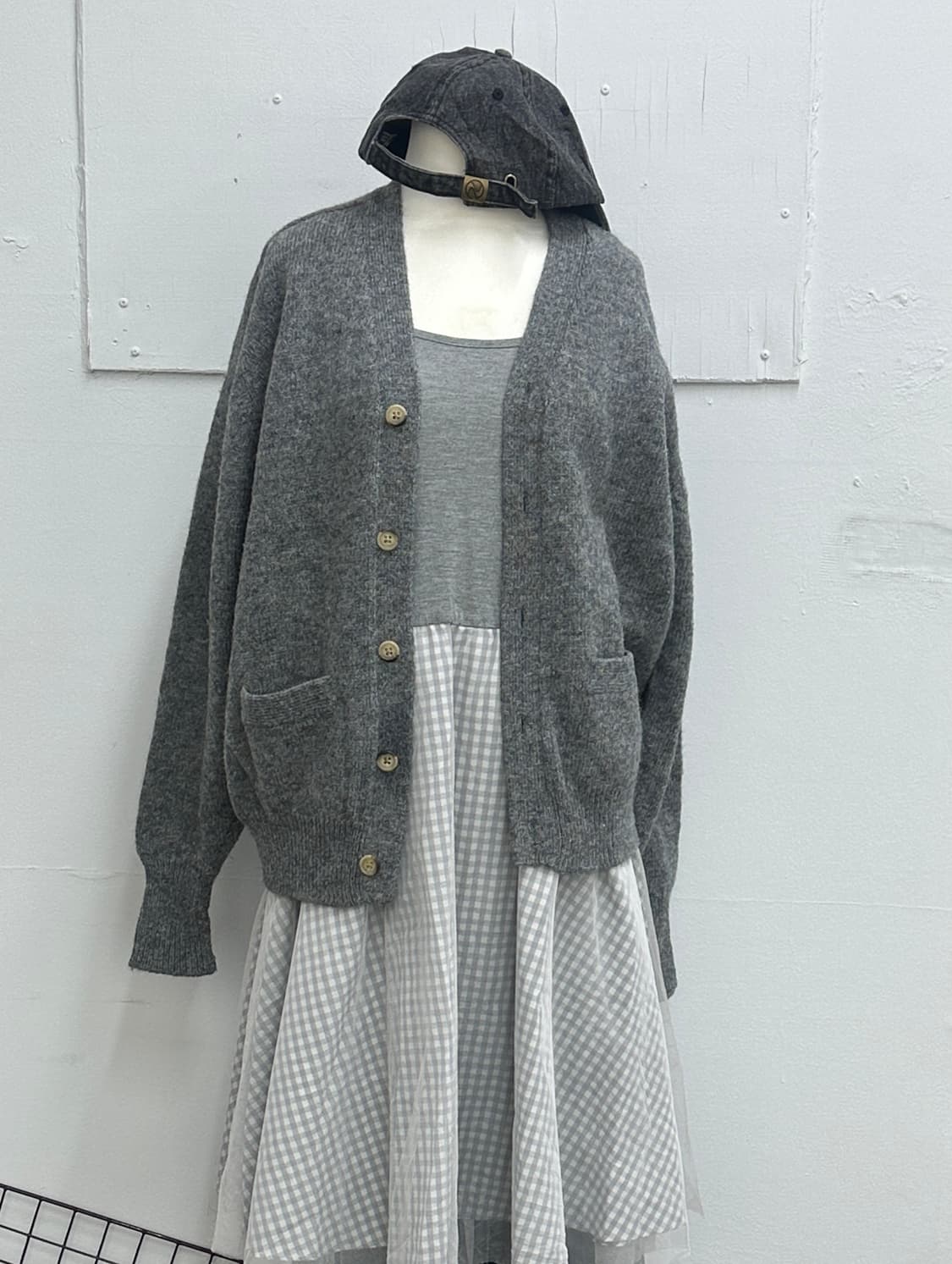 🤍하구미의 그레이 코디세트🤍 가디건 러블리 샤스커트 체크 원피스 상품이미지7