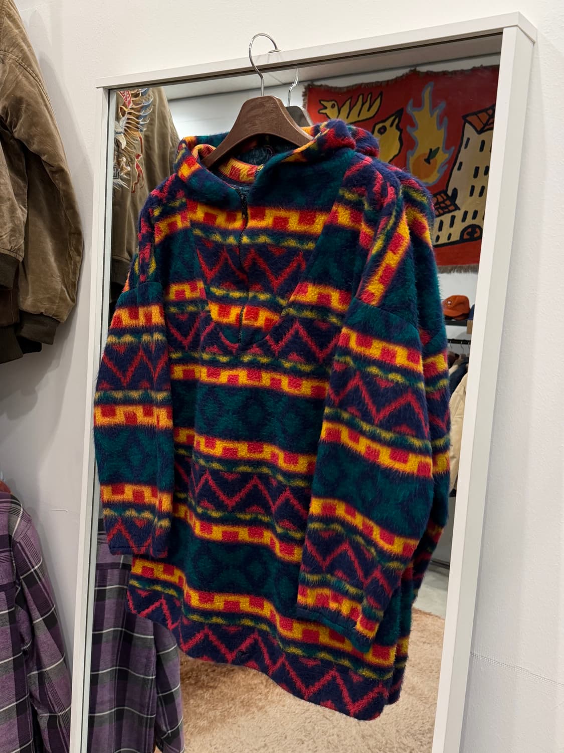 00s Vtg 빈티지 에스닉 하프넥 쿼터 집업 플리스 후드 상품이미지1