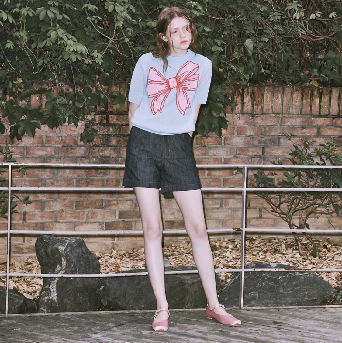 론론 리본 이태리 코튼 반팔 니트 소프트블루 상품이미지2