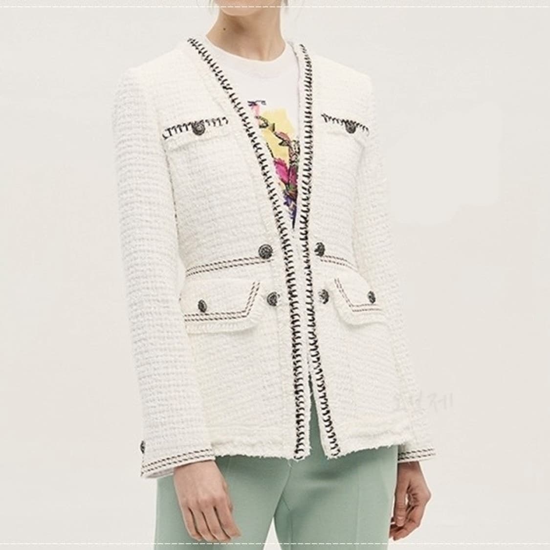 82 OBZEE 오브제 아이보리 브레이드 트리밍 트위드 자켓 상품이미지1