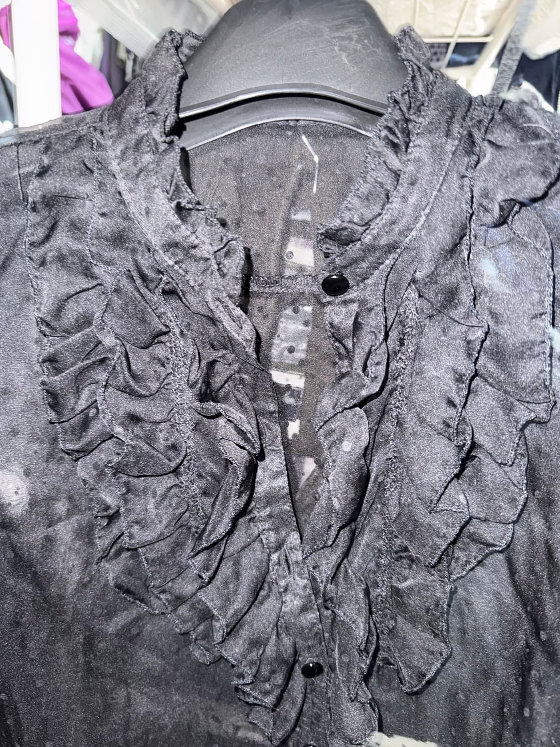 빈티지 땡땡이 시스루 프릴 블라우스 상품이미지2