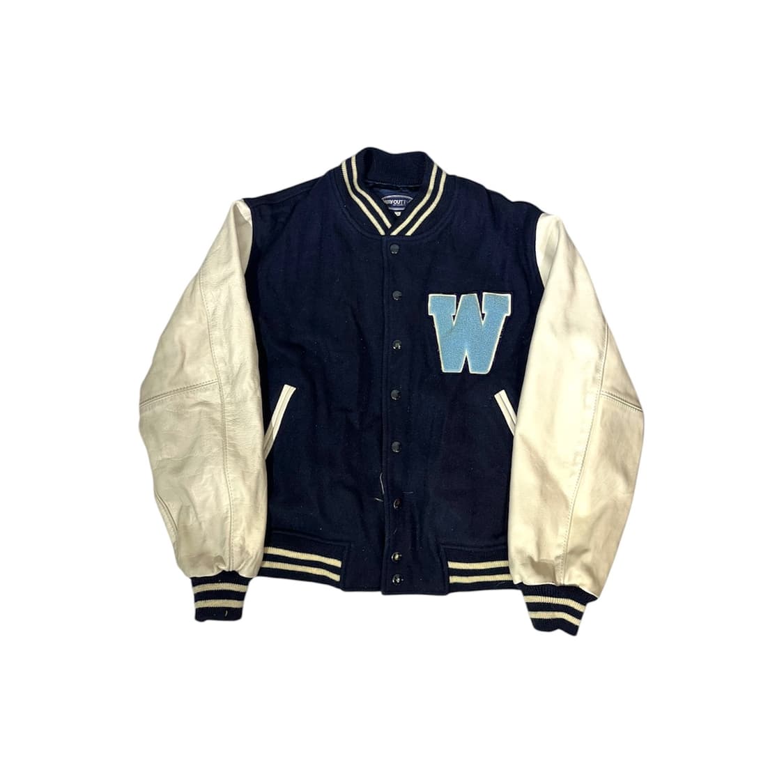 일본 빈티지 네이비 레더 울 모직 바시티 자켓 L 상품이미지5