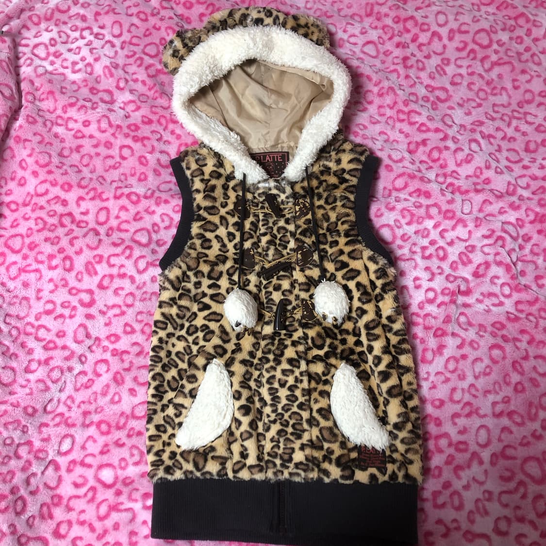 빈티지 갸루 털 퍼 곰 조끼 베스트 후드 후디 폼폼 아우터 자켓 상품이미지2