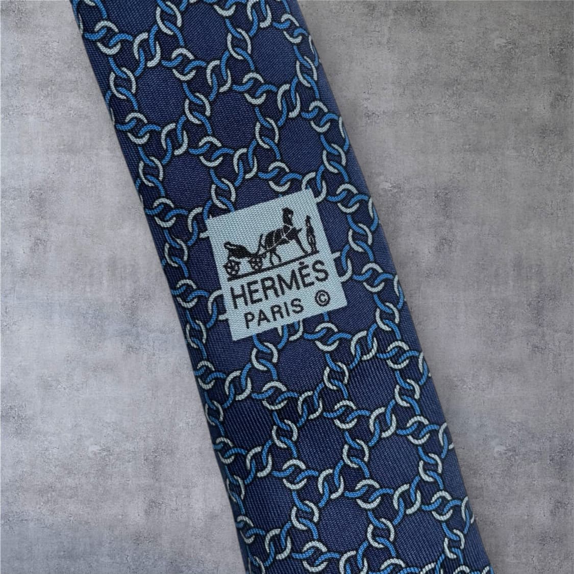 에르메스 Hermes 네이비 블루 체인 패턴 실크 넥타이 상품이미지5