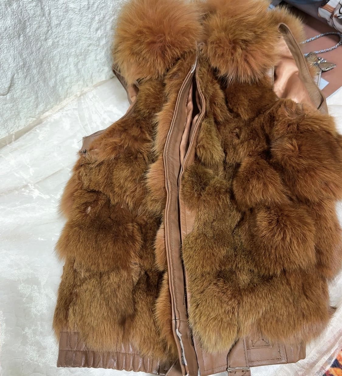 빈티지 브라운 폭스퍼 여우털 양가죽 조끼 베스트 상품이미지6