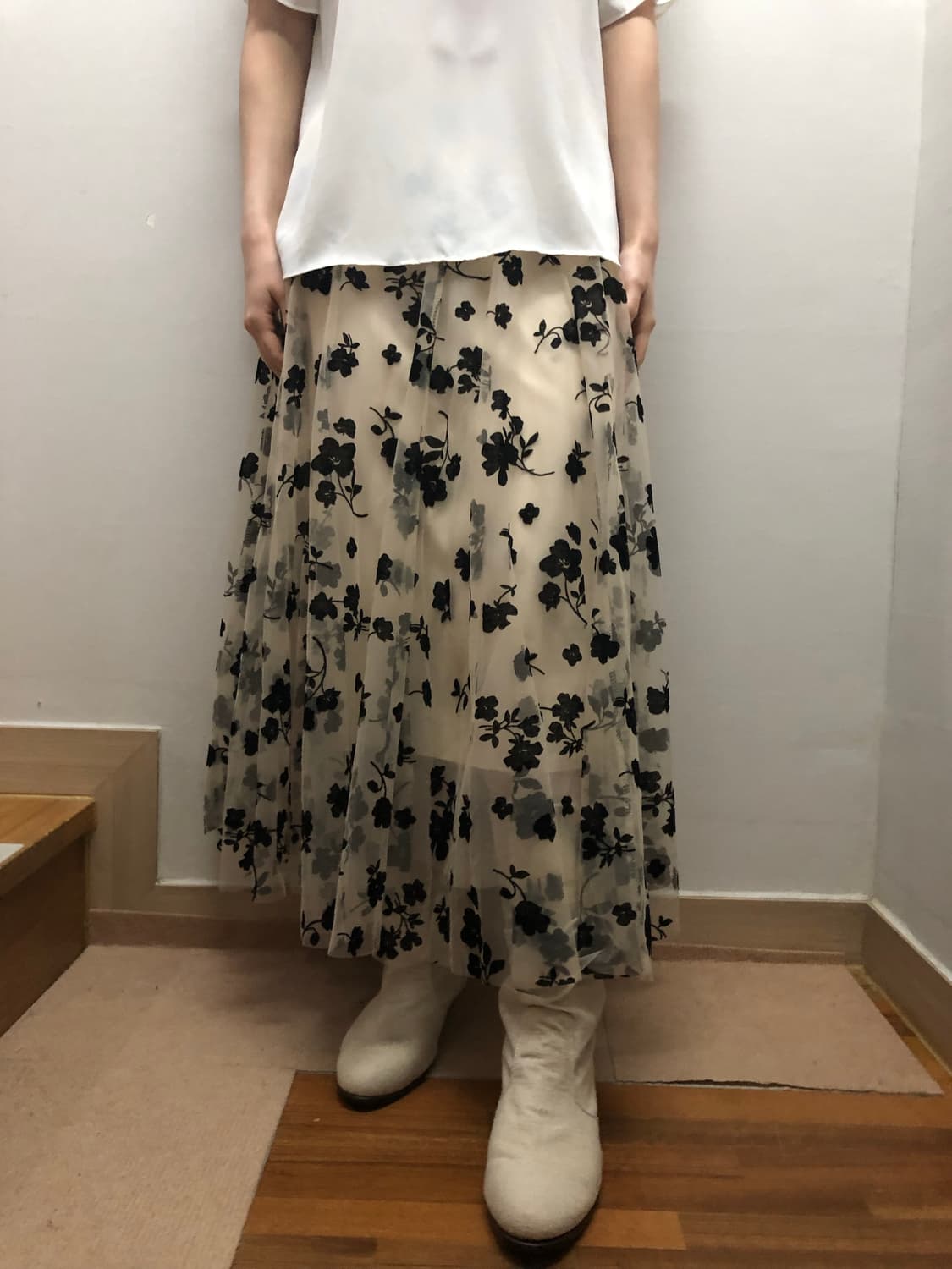 빈티지 베이지 블랙 플라워 레이스 스커트 상품이미지7