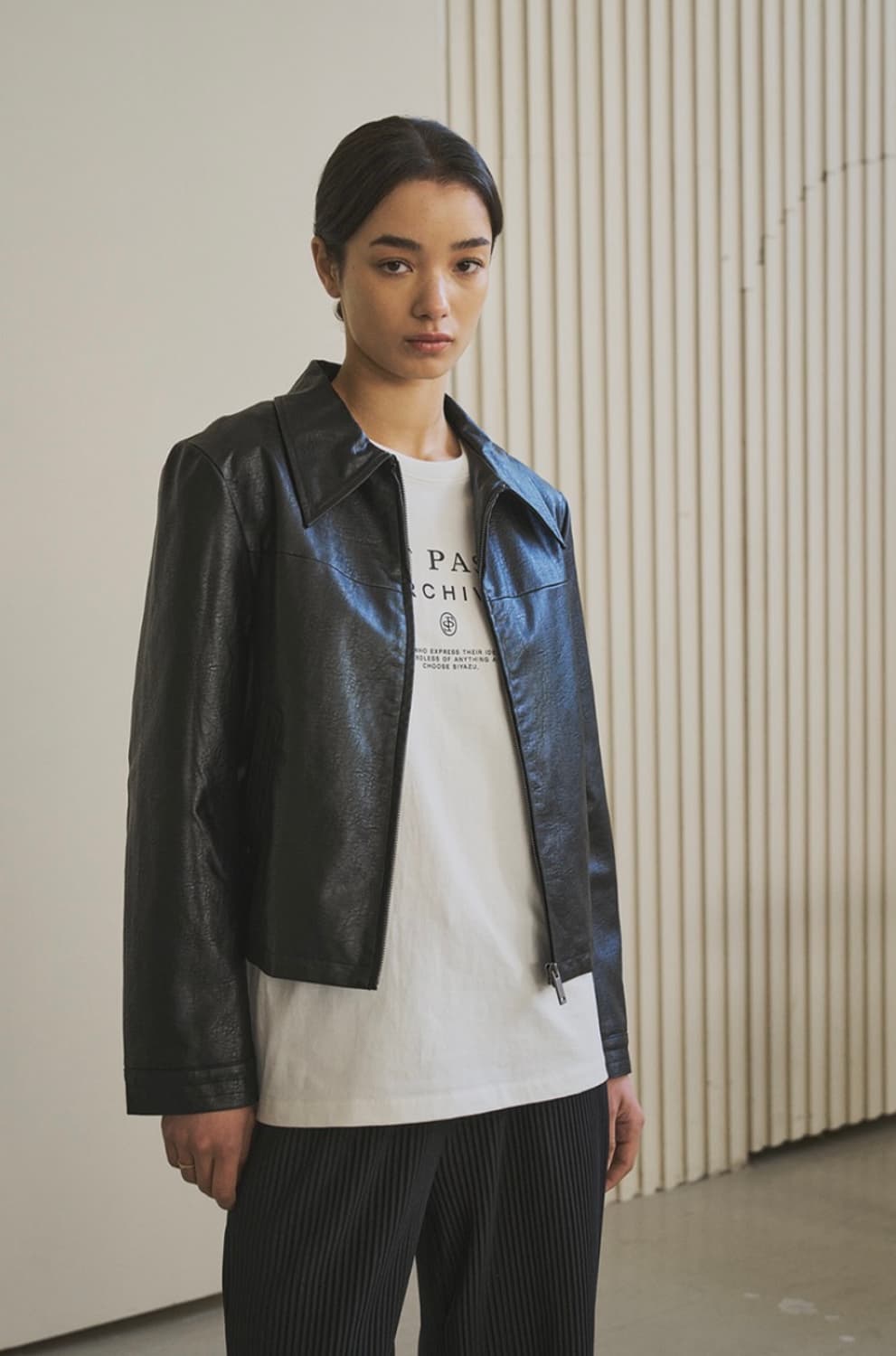 시야쥬 SIYAZU 크롭 레더 자켓 블랙 상품이미지5