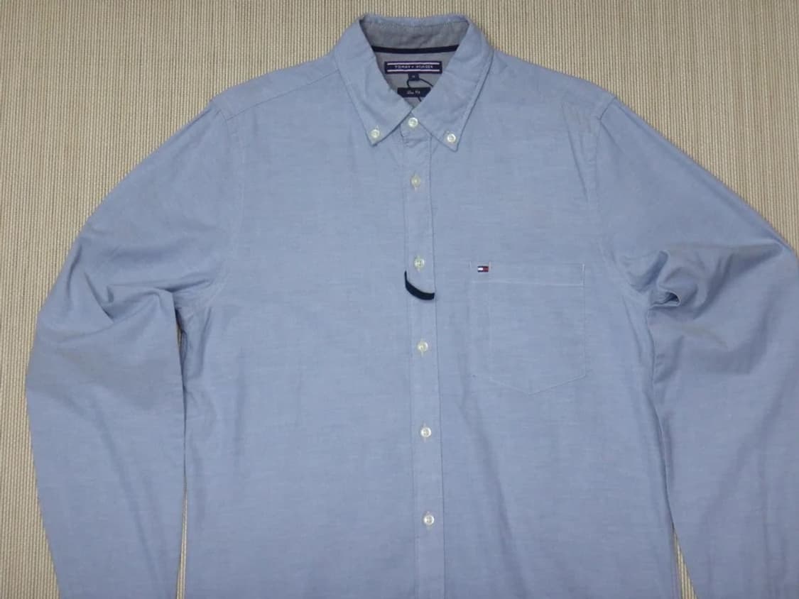 (M) 타미힐피거 남성 솔리드 슬림 긴팔 면셔츠 상품이미지3