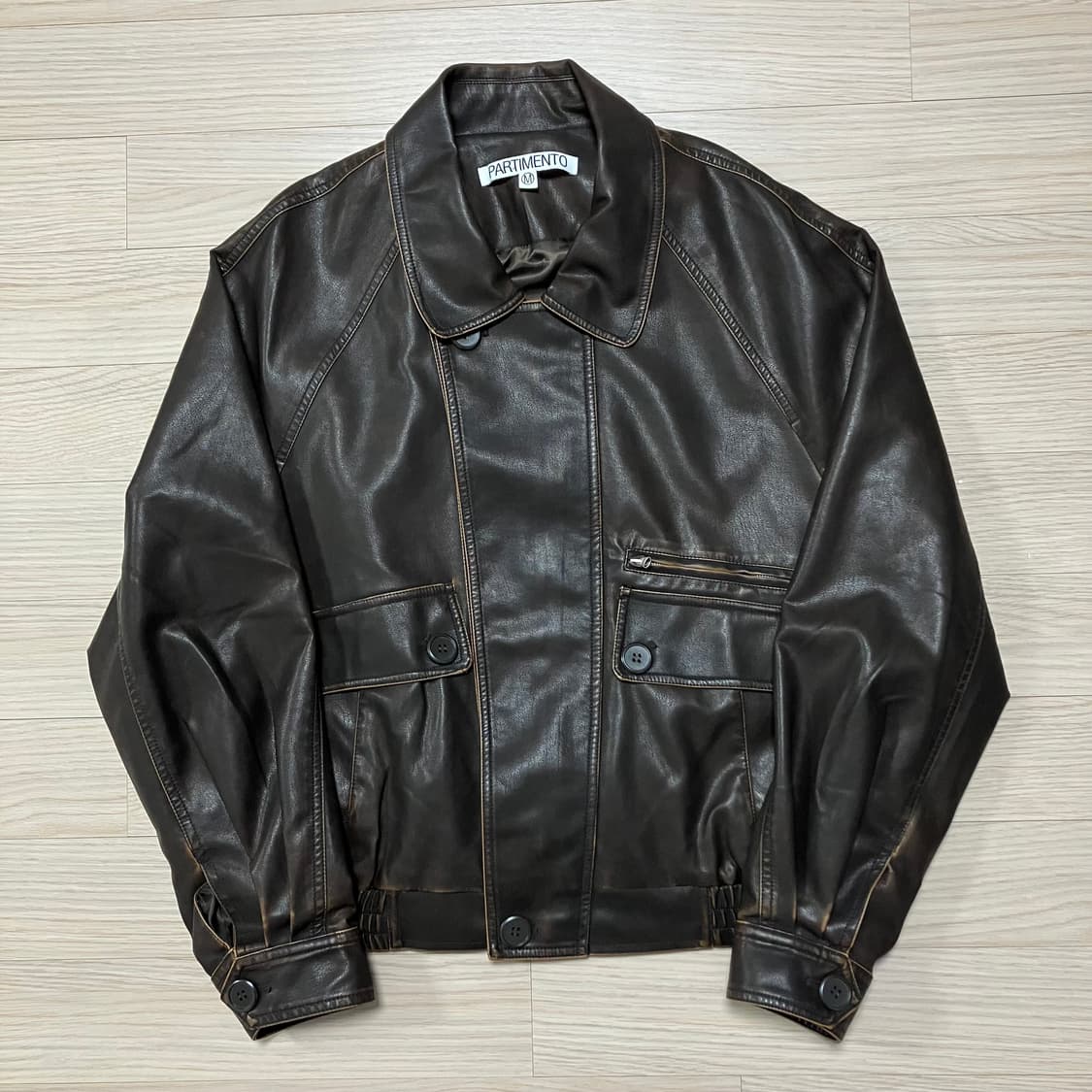 [Partimento] 파르티멘토 워시드 레더 보머 자켓 브라운 상품이미지3
