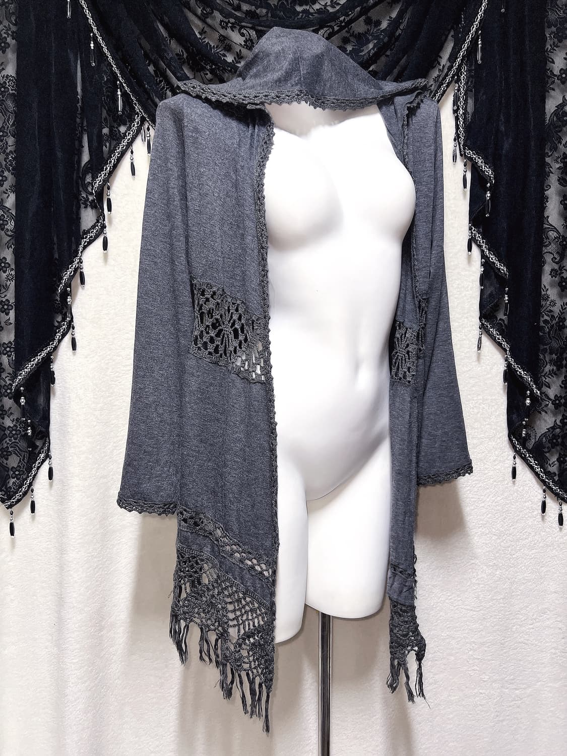 오리엔탈 후드 뜨개 레이스 펀칭 가디건 로브 고스펑크 페어리그런지 핀터 상품이미지3