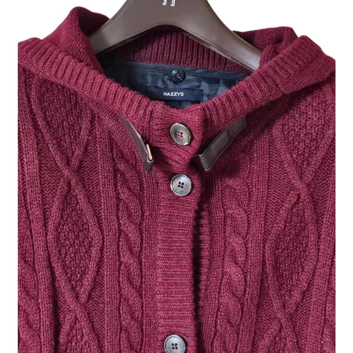 헤지스 여성 후드 니트코트 55~55½ 버건디 롱가디건 상태좋음 상품이미지3