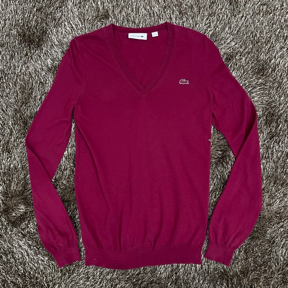 라코스테 LACOSTE 버건디 코튼 브이넥 니트 34 상품이미지1