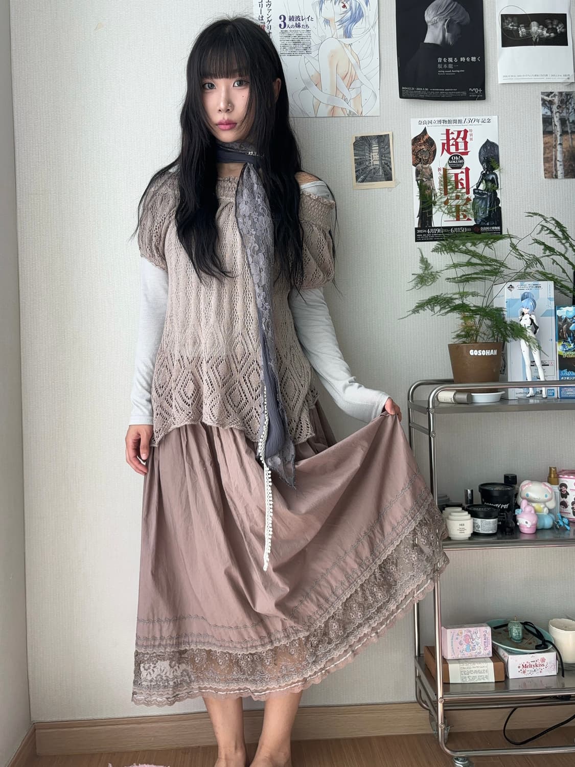 모리 모카 레이스 디테일 롱스커트 상품이미지1