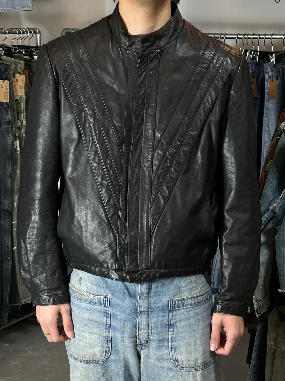 90's 빈티지 크롭 레더 자켓 빈티지 카페레이서 레더 자켓 상품이미지3