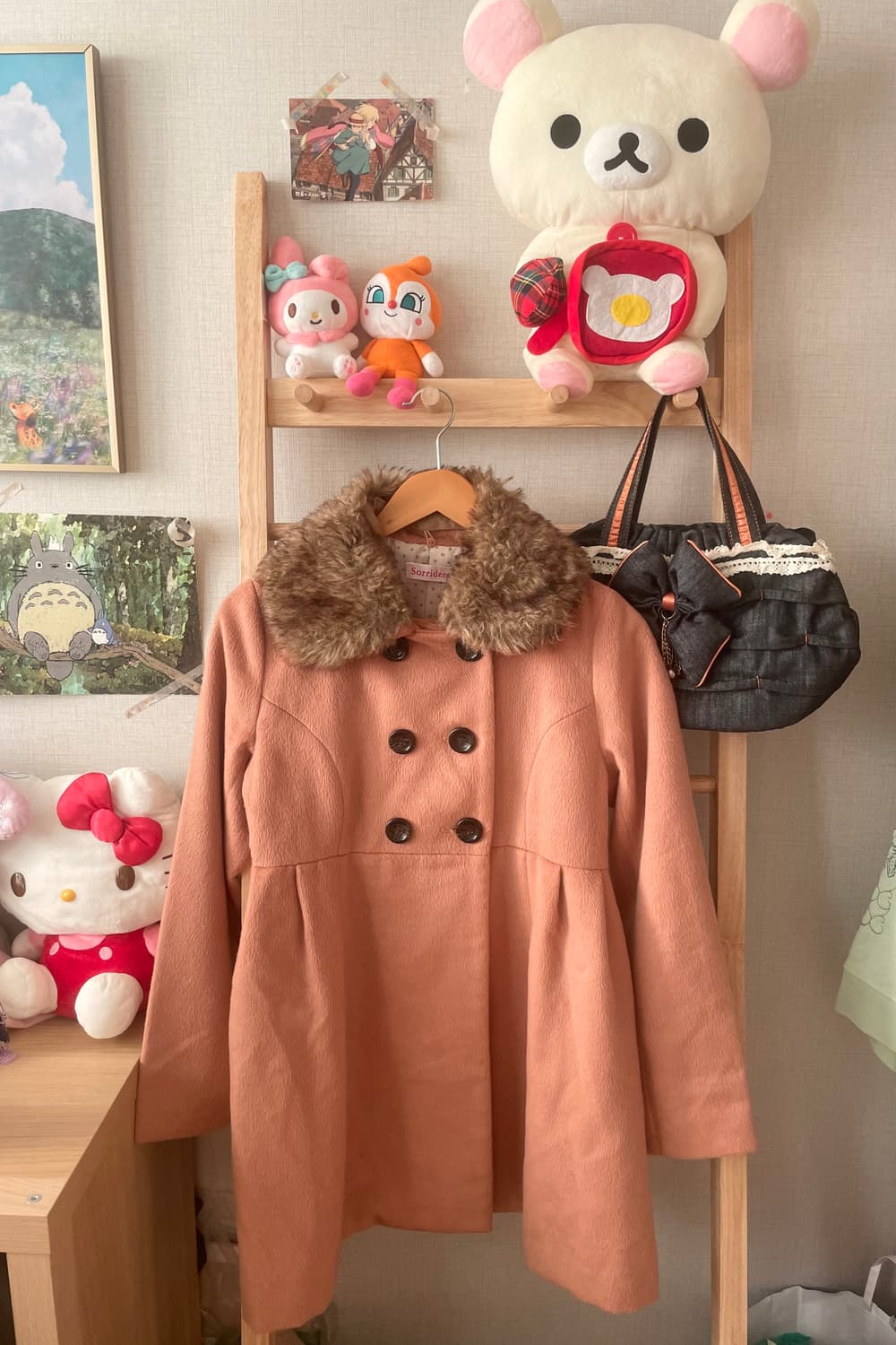 모리걸 빈티지 히메갸루 핑크 퍼 카라 코트 💗🤎 상품이미지1