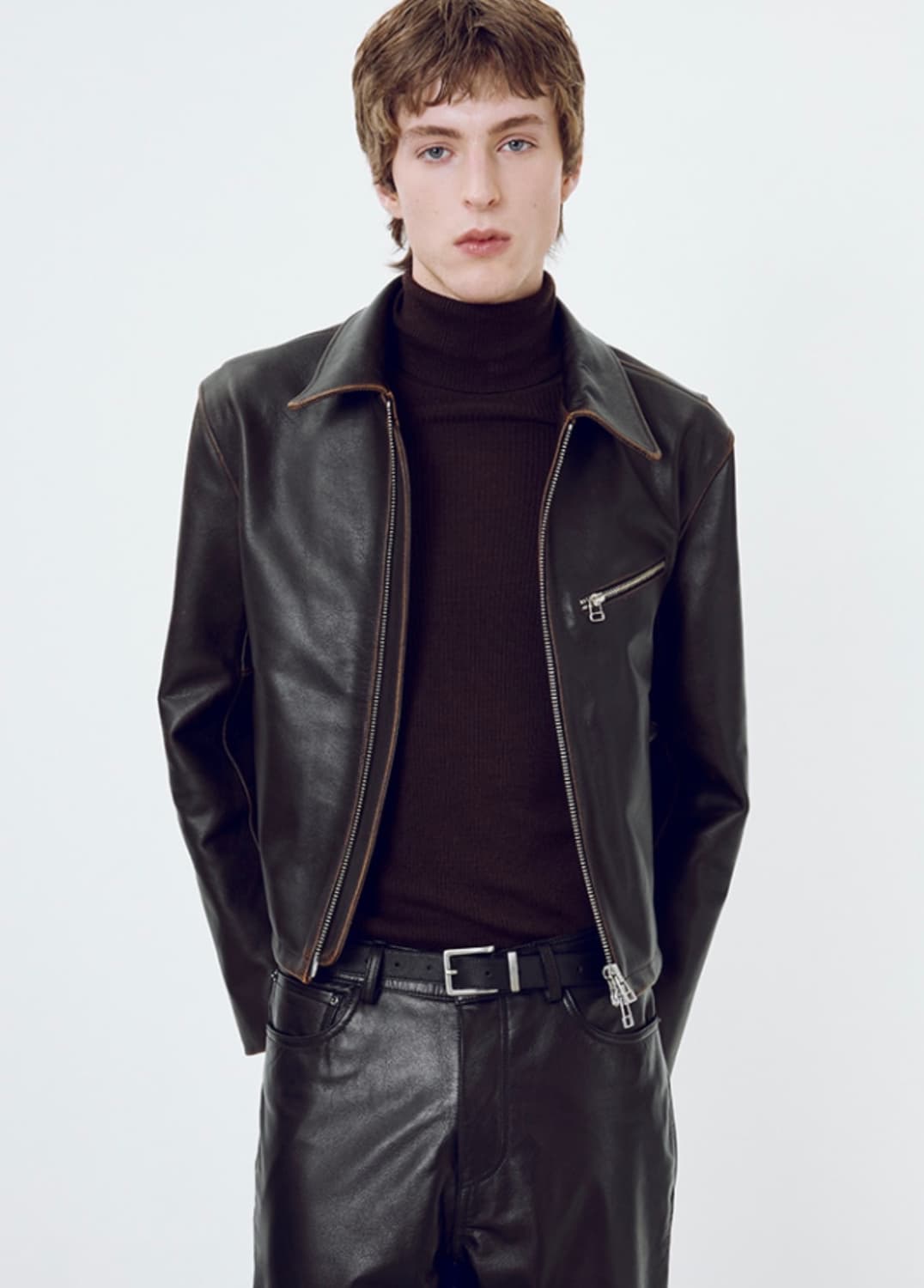 토니웩 크롭 레더자켓 브라운 m 상품이미지6