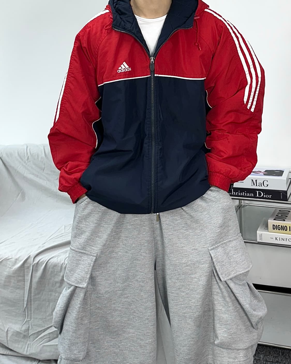 아디다스 00s 네이비 레드 누빔 자켓 XL 상품이미지1